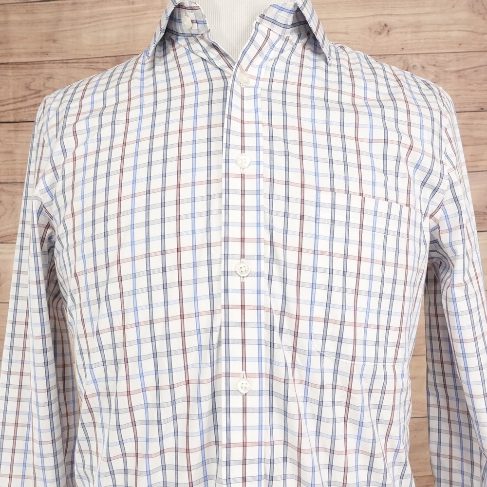 Stafford Dress Shirt Mens M 15-15.5 32/33 Slim Fit White Check Plaid Stretch